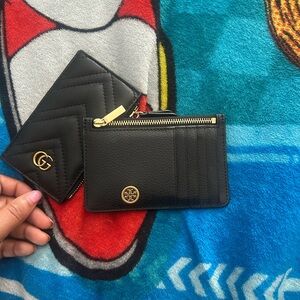 Tory Burch Black Leather Card Holder with Gold Accent